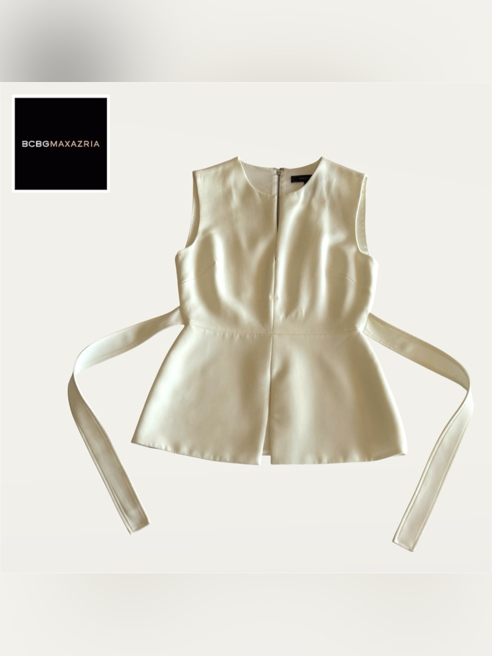 BCBGMaxAzria Women’s Ivory Sleeveless Décolleté Peplum Top - Picture 7 of 10